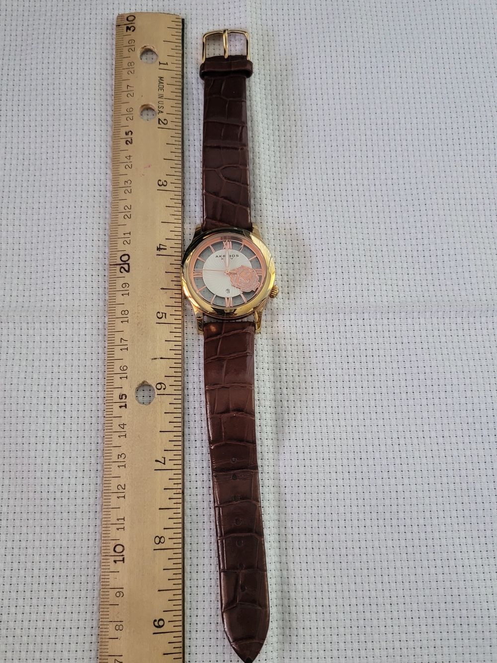Akribos XXIV Rose Gold Case Brown Leather Strap Women's Watch
